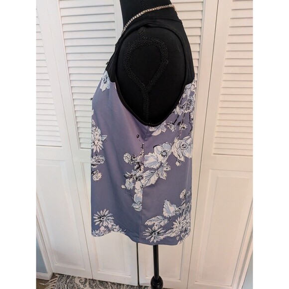 Maurices Top Womens L Floral Lace Split Neck Sleeveless Blue Black Tank Romantic - Picture 5 of 11